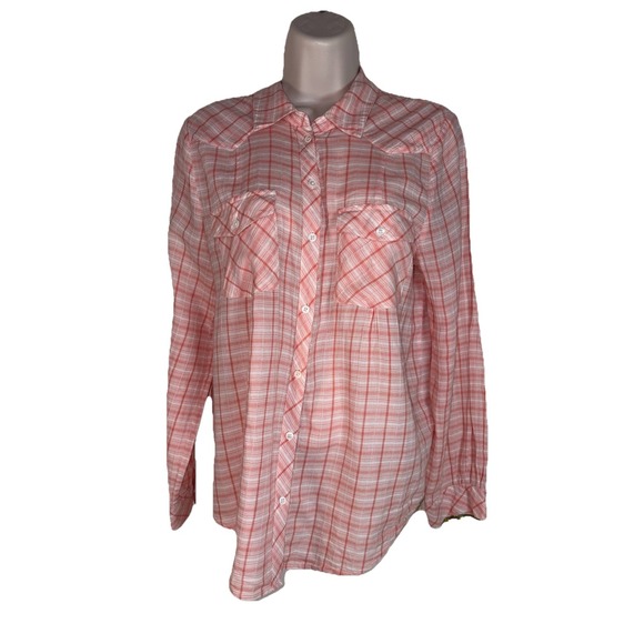 Soft Joie Plaid Shirt Women's Medium Orange Button Up Cotton Shirt - Picture 1 of 7